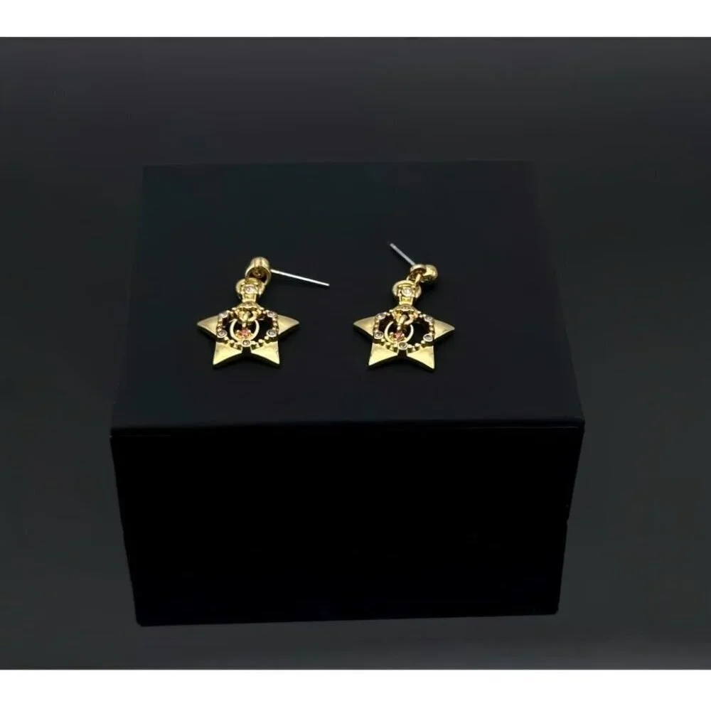 Anime Dangle Earrings Gold Plated Brass Cubic Zirconia Star Moon Heart Women - Picture 5 of 5